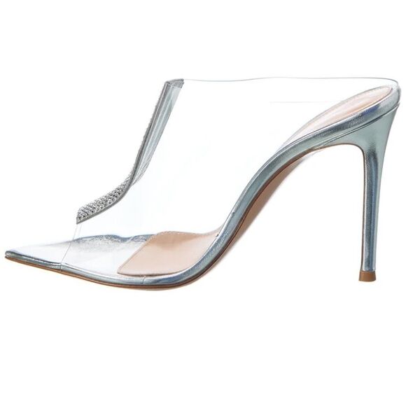 NWT Gianvito Rossi Sigma Crystal embellished PVC mules Stiletto Heels $1095 - Picture 9 of 11
